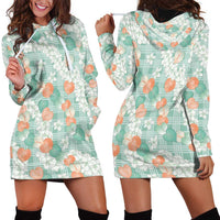 Anthurium Plumeria Lei Pastel Hoodie Dress Teal Hawaiian Splendid Palaka LT01 - Polynesian Pride