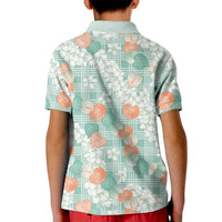 Anthurium Plumeria Lei Pastel Kid Polo Shirt Teal Hawaiian Splendid Palaka