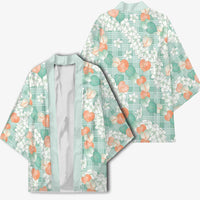 Anthurium Plumeria Lei Pastel Kimono Teal Hawaiian Splendid Palaka