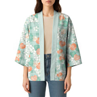 Anthurium Plumeria Lei Pastel Kimono Teal Hawaiian Splendid Palaka