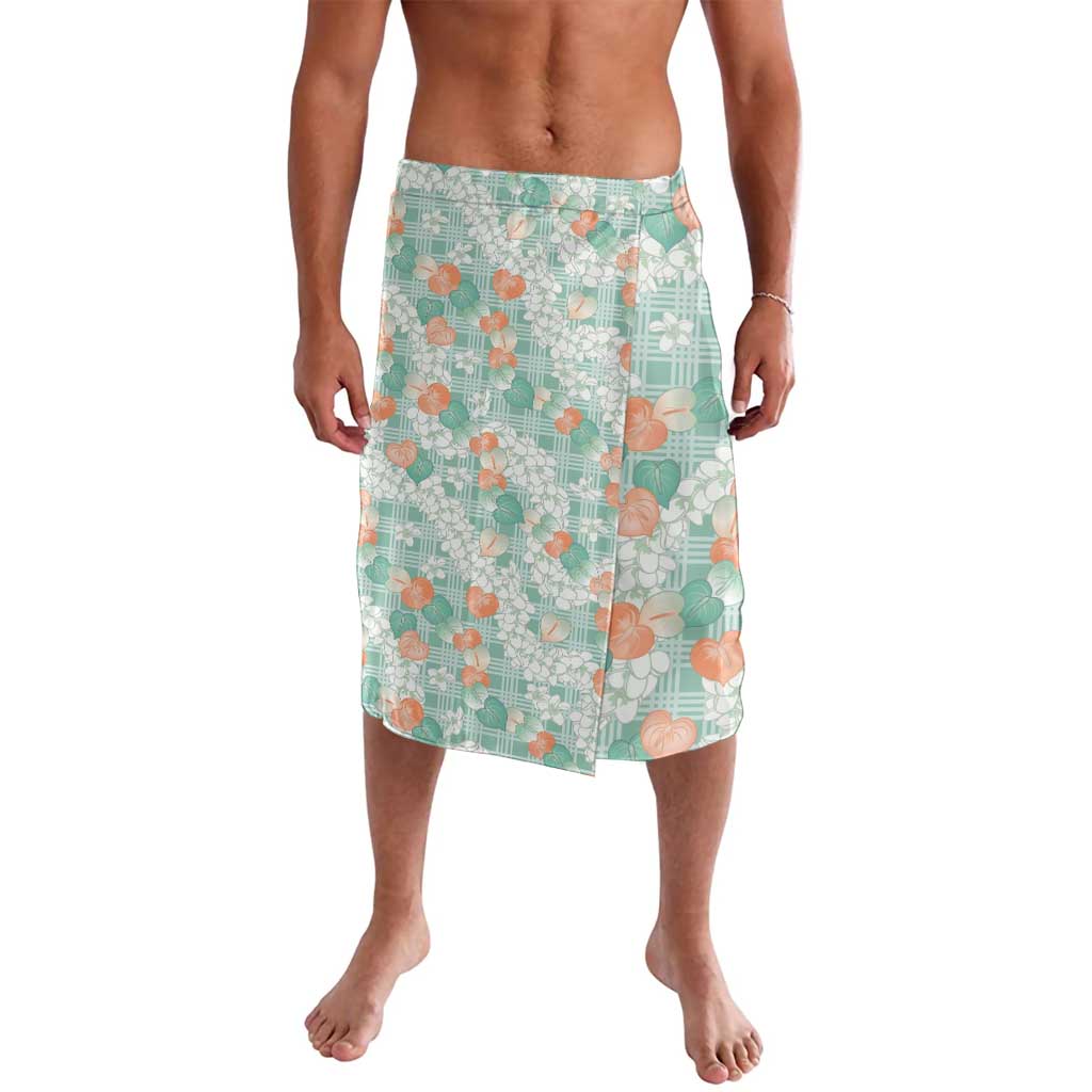 Anthurium Plumeria Lei Pastel Lavalava Teal Hawaiian Splendid Palaka LT01 Teal - Polynesian Pride