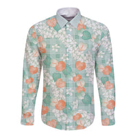 Anthurium Plumeria Lei Pastel Long Sleeve Button Shirt Teal Hawaiian Splendid Palaka LT01 Unisex Teal - Polynesian Pride