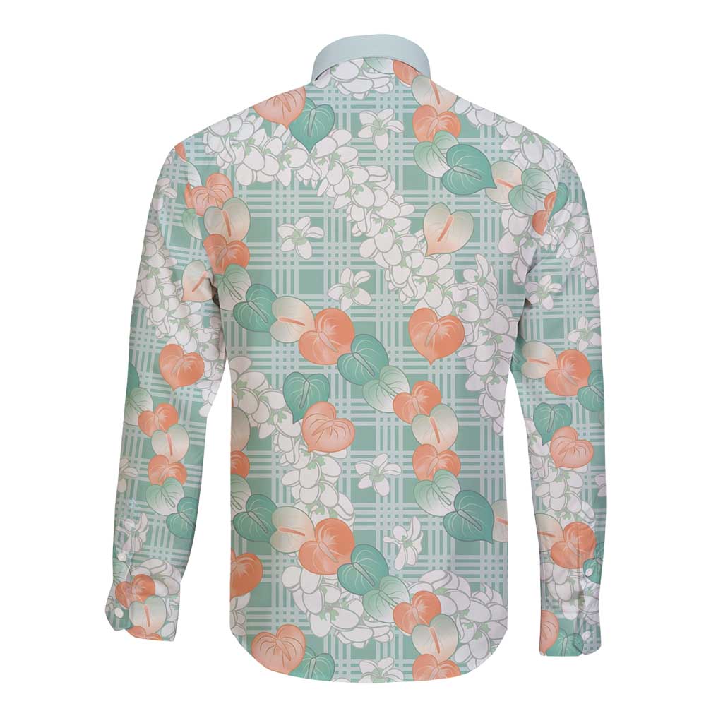 Anthurium Plumeria Lei Pastel Long Sleeve Button Shirt Teal Hawaiian Splendid Palaka LT01 - Polynesian Pride