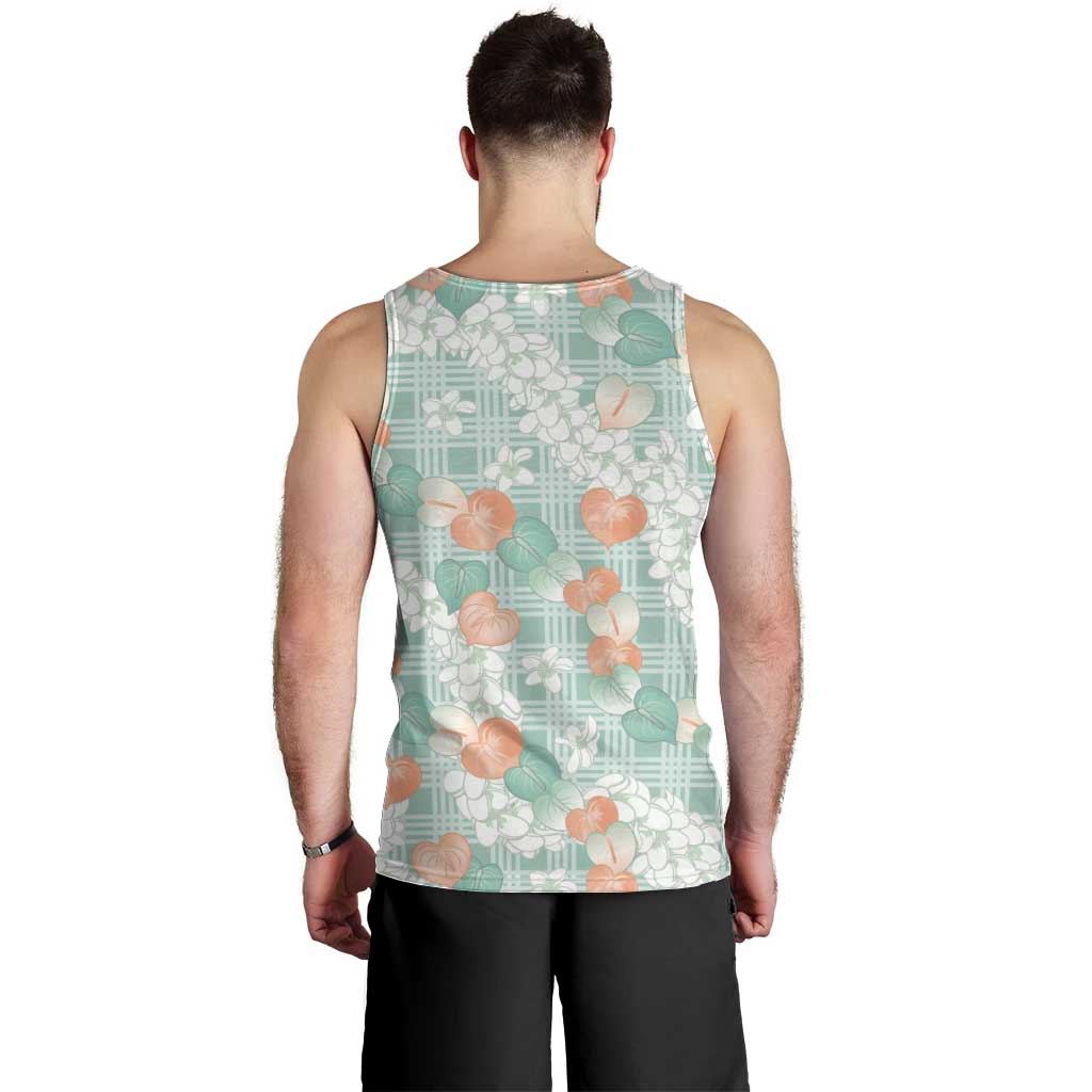 Anthurium Plumeria Lei Pastel Men Tank Top Teal Hawaiian Splendid Palaka