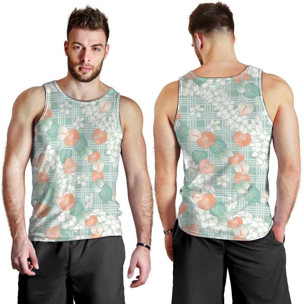 Anthurium Plumeria Lei Pastel Men Tank Top Teal Hawaiian Splendid Palaka