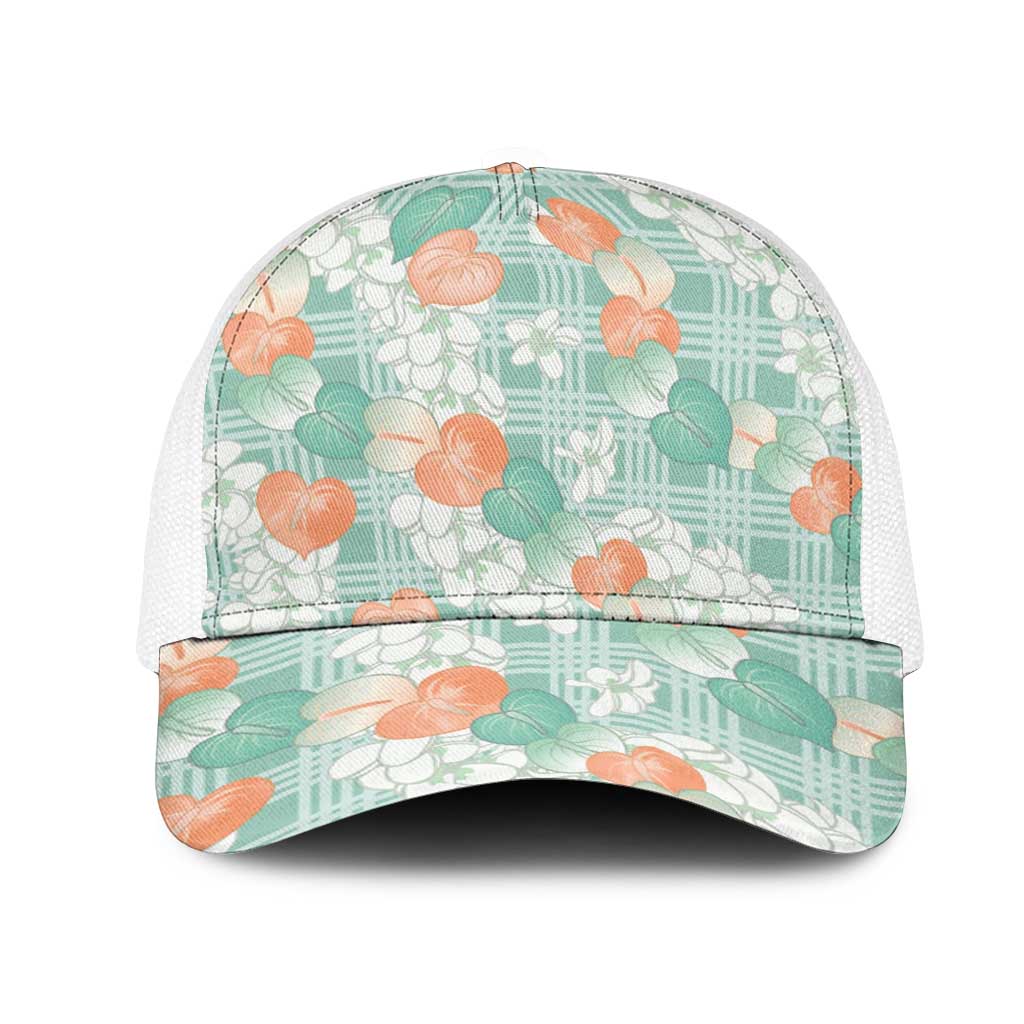 Anthurium Plumeria Lei Pastel Mesh Trucker Cap Teal Hawaiian Splendid Palaka