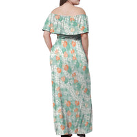Anthurium Plumeria Lei Pastel Off Shoulder Maxi Dress Teal Hawaiian Splendid Palaka LT01 - Polynesian Pride