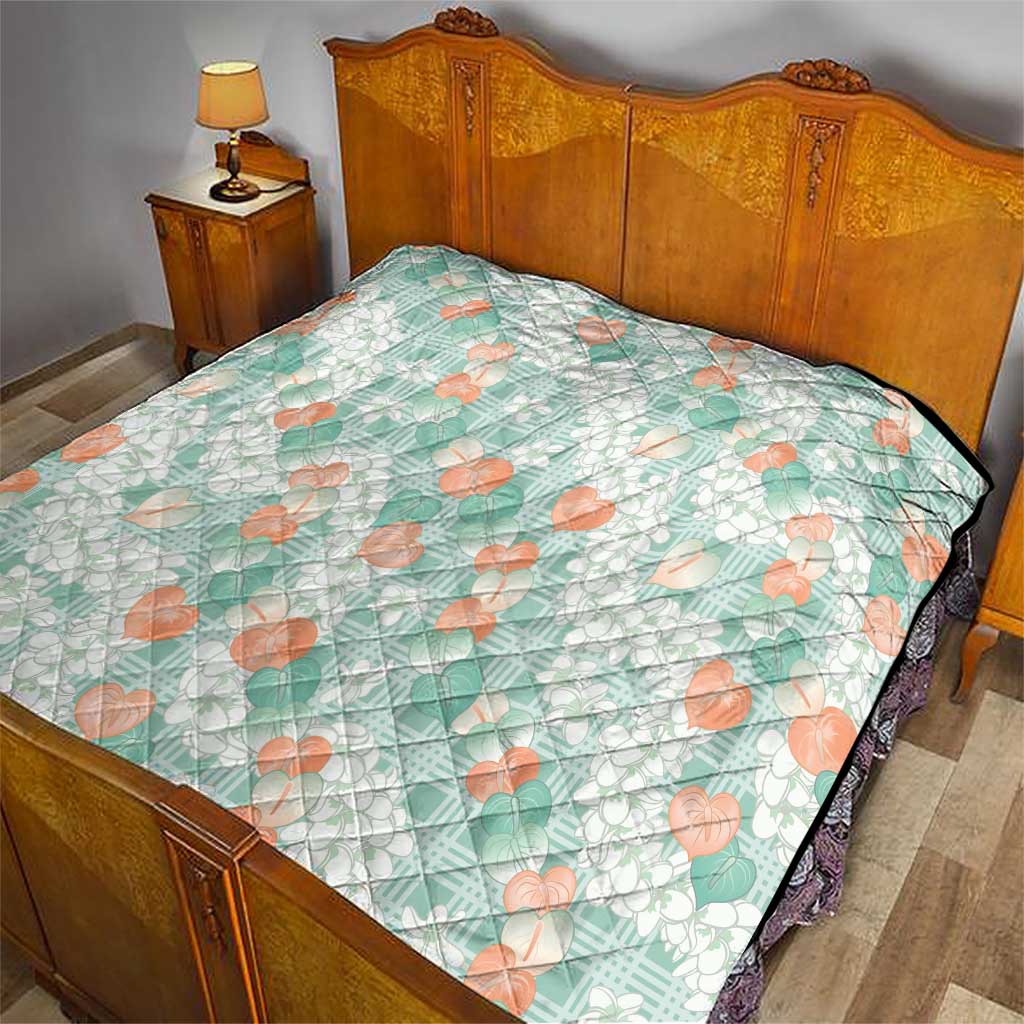 Anthurium Plumeria Lei Pastel Quilt Teal Hawaiian Splendid Palaka