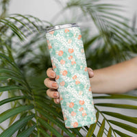Anthurium Plumeria Lei Pastel Skinny Tumbler Teal Hawaiian Splendid Palaka LT01 - Polynesian Pride