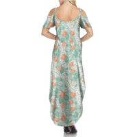 Anthurium Plumeria Lei Pastel Summer Maxi Dress Teal Hawaiian Splendid Palaka