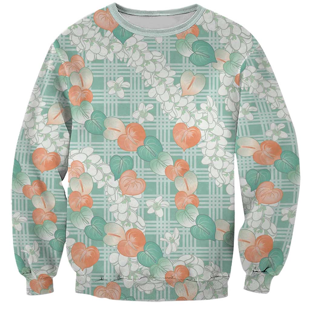 Anthurium Plumeria Lei Pastel Sweatshirt Teal Hawaiian Splendid Palaka