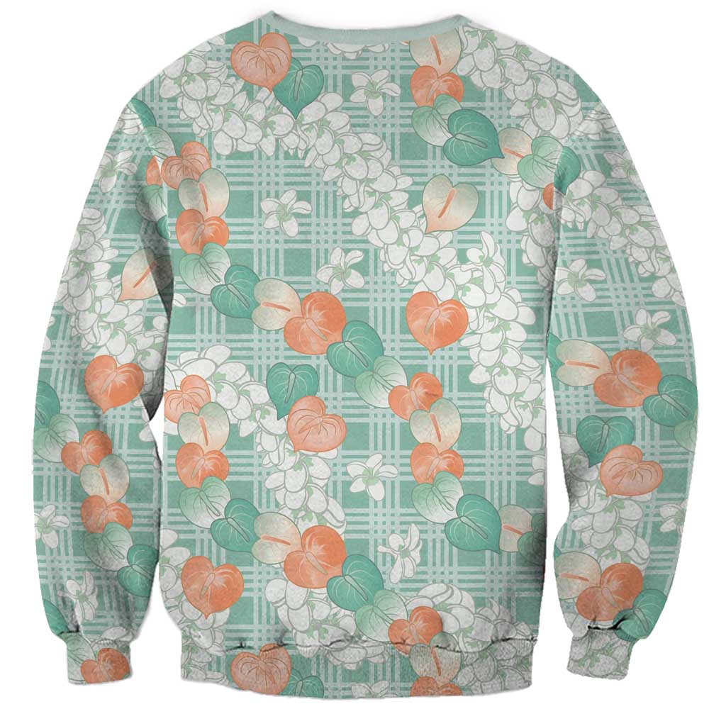 Anthurium Plumeria Lei Pastel Sweatshirt Teal Hawaiian Splendid Palaka