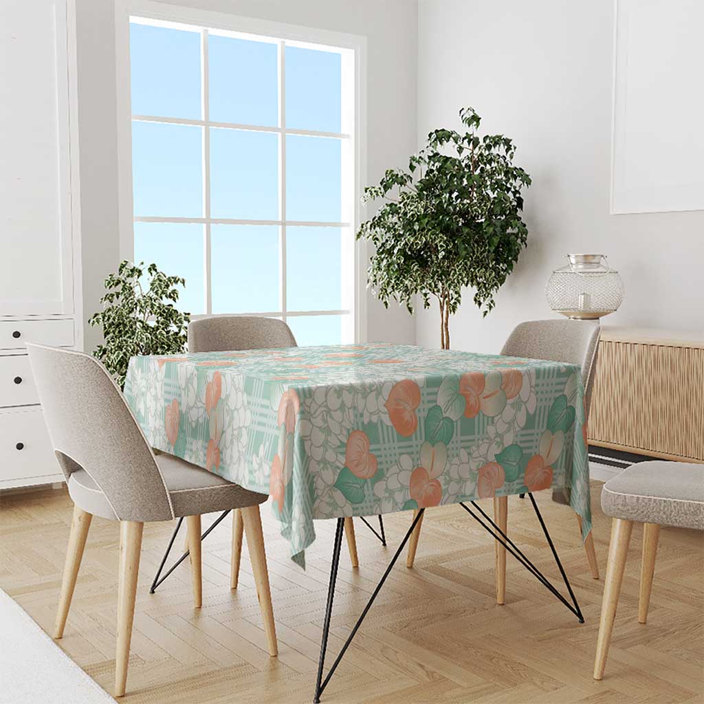 Anthurium Plumeria Lei Pastel Tablecloth Teal Hawaiian Splendid Palaka