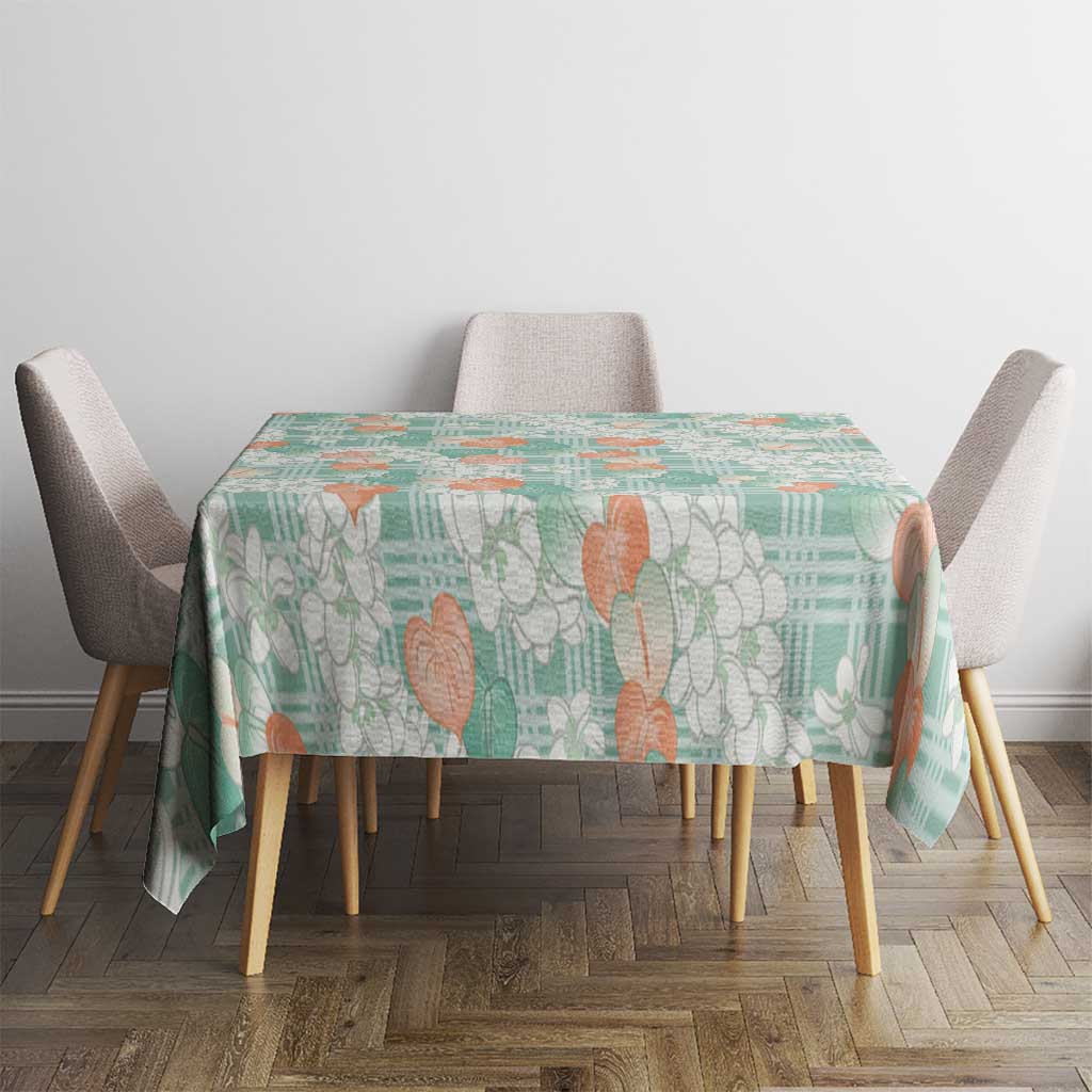Anthurium Plumeria Lei Pastel Tablecloth Teal Hawaiian Splendid Palaka