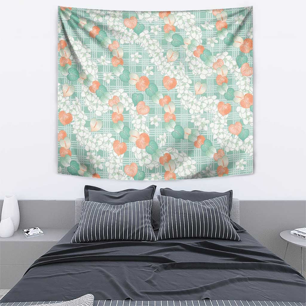 Anthurium Plumeria Lei Pastel Tapestry Teal Hawaiian Splendid Palaka LT01 - Polynesian Pride