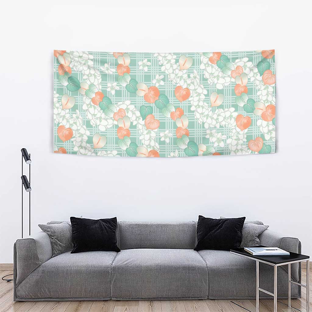 Anthurium Plumeria Lei Pastel Tapestry Teal Hawaiian Splendid Palaka LT01 - Polynesian Pride