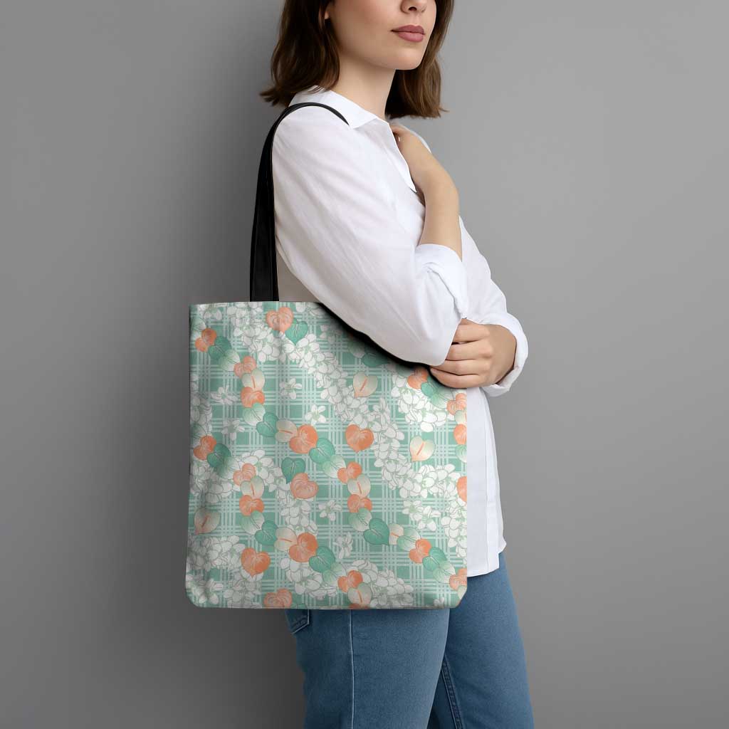 Anthurium Plumeria Lei Pastel Tote Bag Teal Hawaiian Splendid Palaka