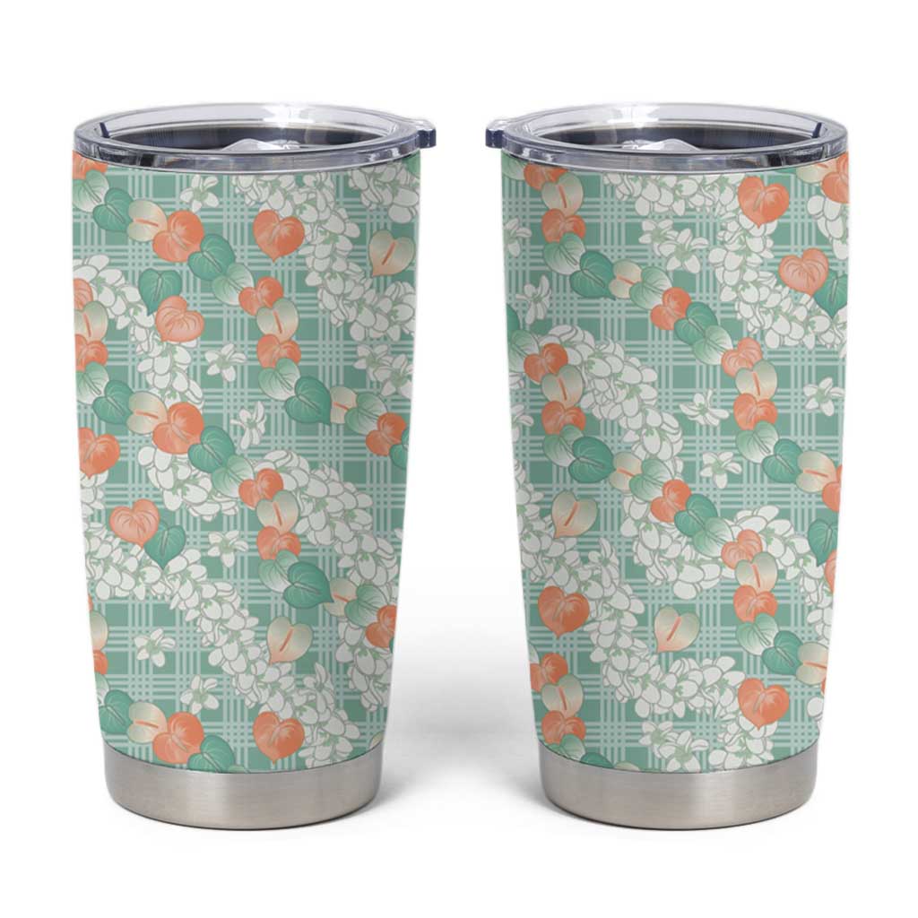 Anthurium Plumeria Lei Pastel Tumbler Cup Teal Hawaiian Splendid Palaka LT01 Teal - Polynesian Pride