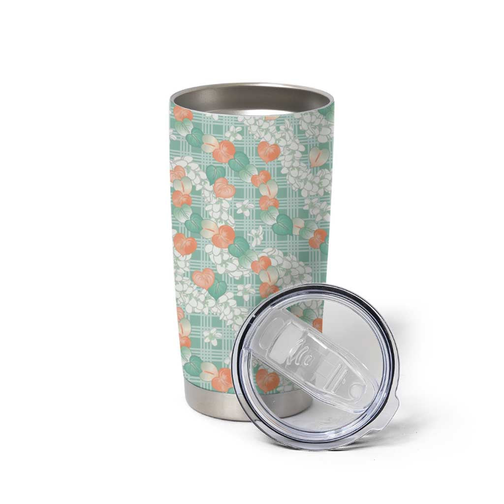 Anthurium Plumeria Lei Pastel Tumbler Cup Teal Hawaiian Splendid Palaka LT01 - Polynesian Pride