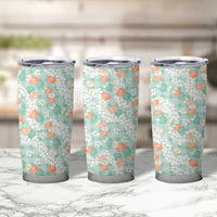Anthurium Plumeria Lei Pastel Tumbler Cup Teal Hawaiian Splendid Palaka LT01 - Polynesian Pride