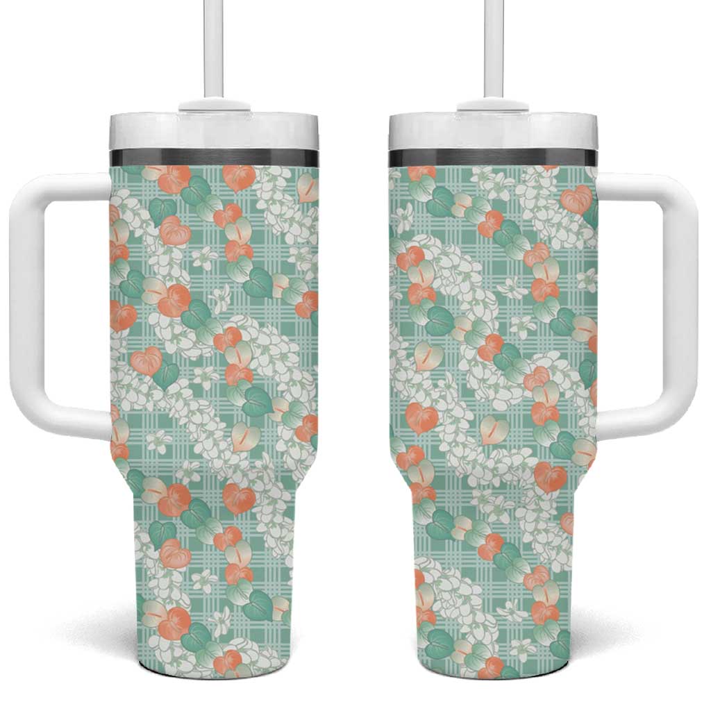 Anthurium Plumeria Lei Pastel Tumbler With Handle Teal Hawaiian Splendid Palaka