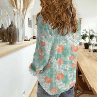 Anthurium Plumeria Lei Pastel Women Casual Shirt Teal Hawaiian Splendid Palaka