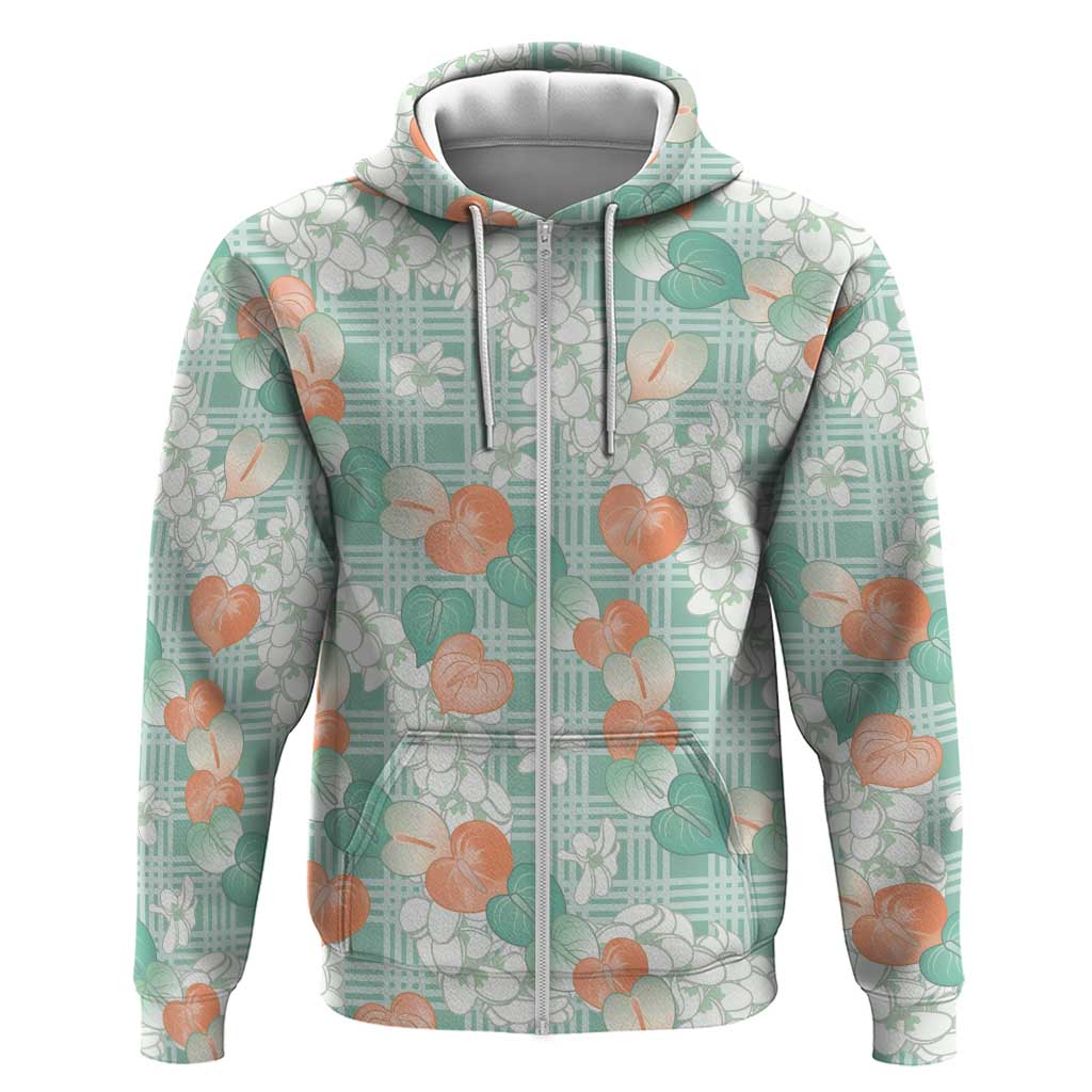 Anthurium Plumeria Lei Pastel Zip Hoodie Teal Hawaiian Splendid Palaka