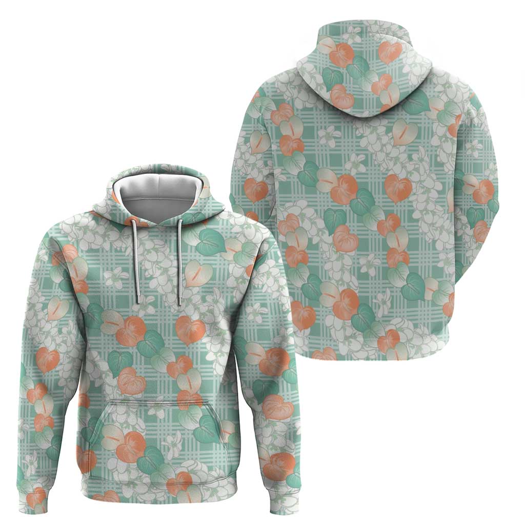 Anthurium Plumeria Lei Pastel Zip Hoodie Teal Hawaiian Splendid Palaka