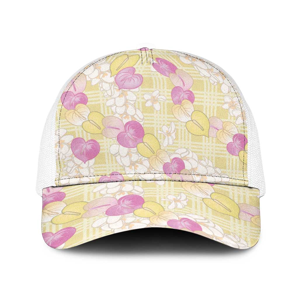 Anthurium Plumeria Lei Pastel Baseball Net Cap Yellow Hawaiian Splendid Palaka