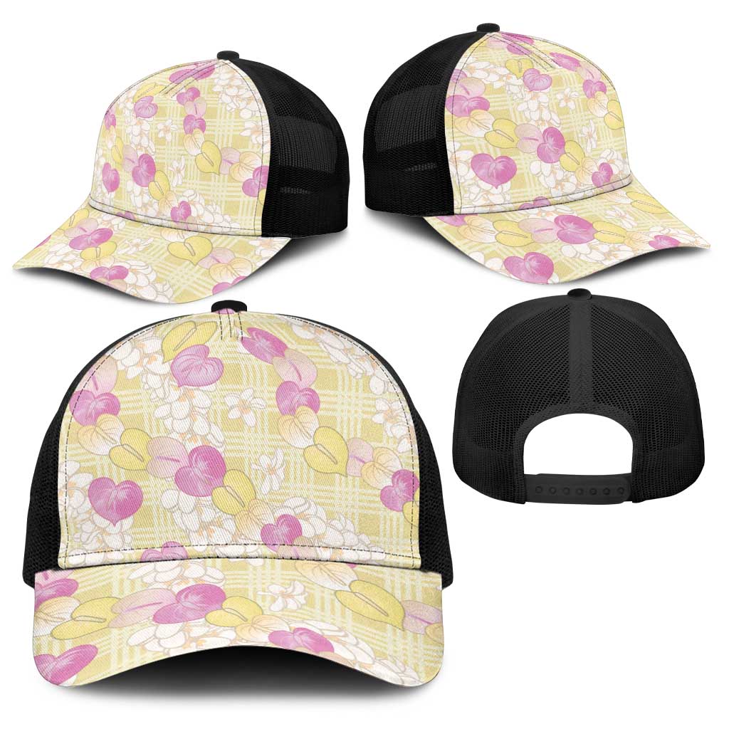 Anthurium Plumeria Lei Pastel Baseball Net Cap Yellow Hawaiian Splendid Palaka