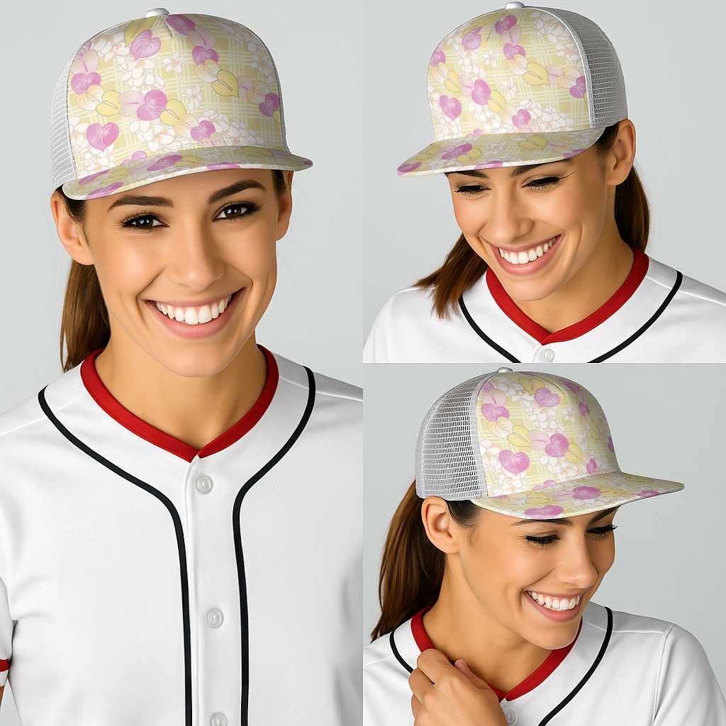Anthurium Plumeria Lei Pastel Baseball Net Cap Yellow Hawaiian Splendid Palaka