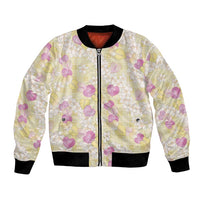 Anthurium Plumeria Lei Pastel Bomber Jacket Yellow Hawaiian Splendid Palaka