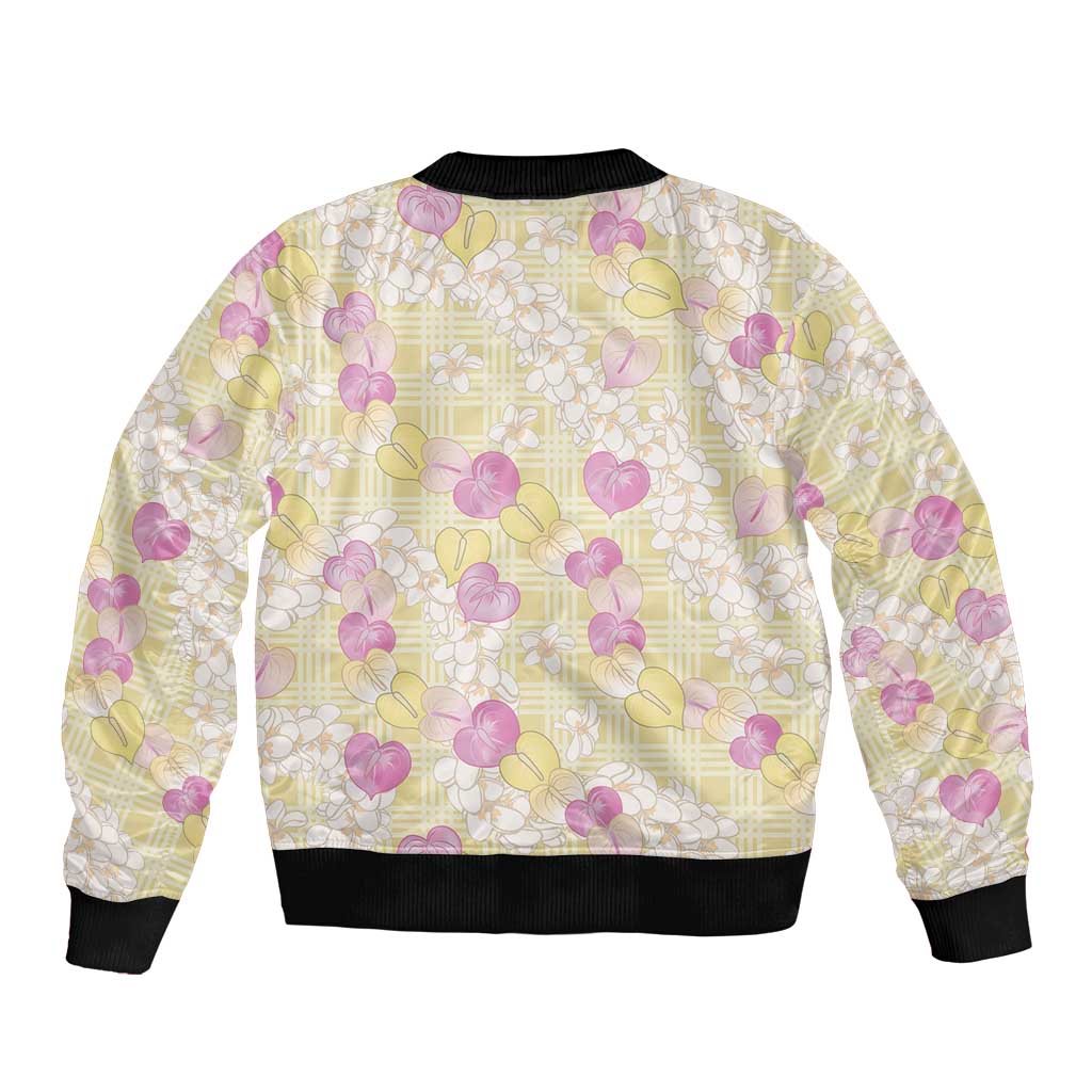 Anthurium Plumeria Lei Pastel Bomber Jacket Yellow Hawaiian Splendid Palaka