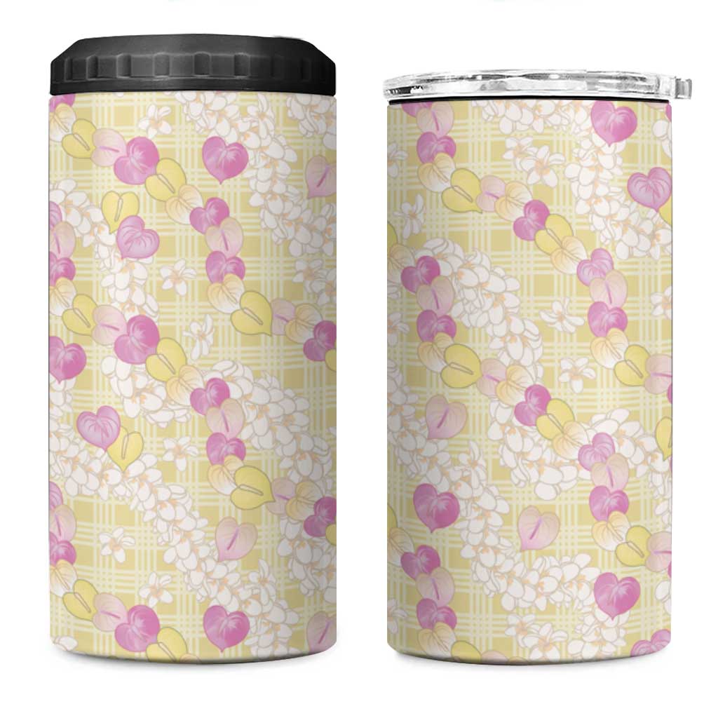 Anthurium Plumeria Lei Pastel 4 in 1 Can Cooler Tumbler Yellow Hawaiian Splendid Palaka LT01 One Size: 16 oz Yellow - Polynesian Pride