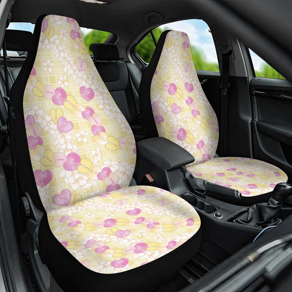 Anthurium Plumeria Lei Pastel Car Seat Cover Yellow Hawaiian Splendid Palaka