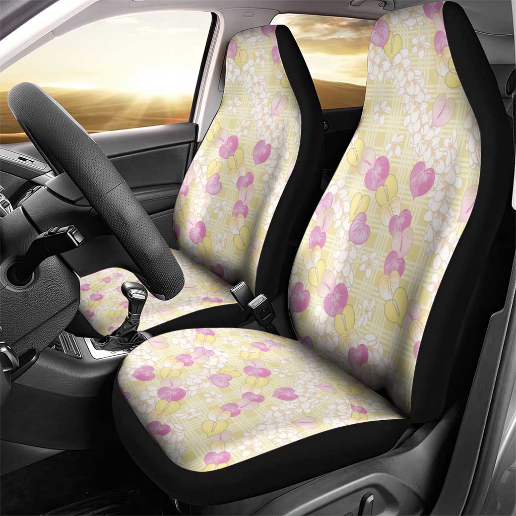 Anthurium Plumeria Lei Pastel Car Seat Cover Yellow Hawaiian Splendid Palaka