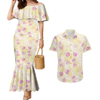 Anthurium Plumeria Lei Pastel Couples Matching Mermaid Dress and Hawaiian Shirt Yellow Hawaiian Splendid Palaka