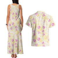 Anthurium Plumeria Lei Pastel Couples Matching Tank Maxi Dress and Hawaiian Shirt Yellow Hawaiian Splendid Palaka LT01 - Polynesian Pride