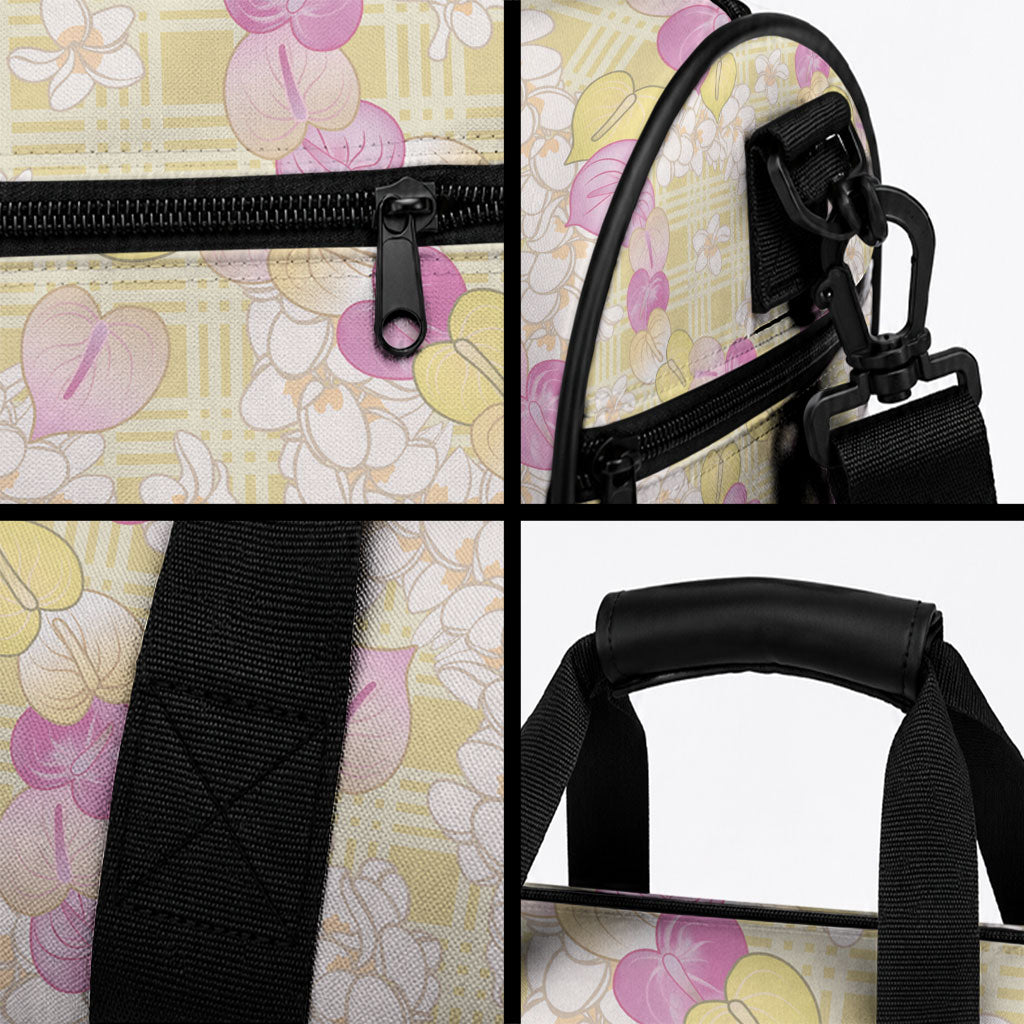 Anthurium Plumeria Lei Pastel Duffle Bag Yellow Hawaiian Splendid Palaka LT01 - Polynesian Pride