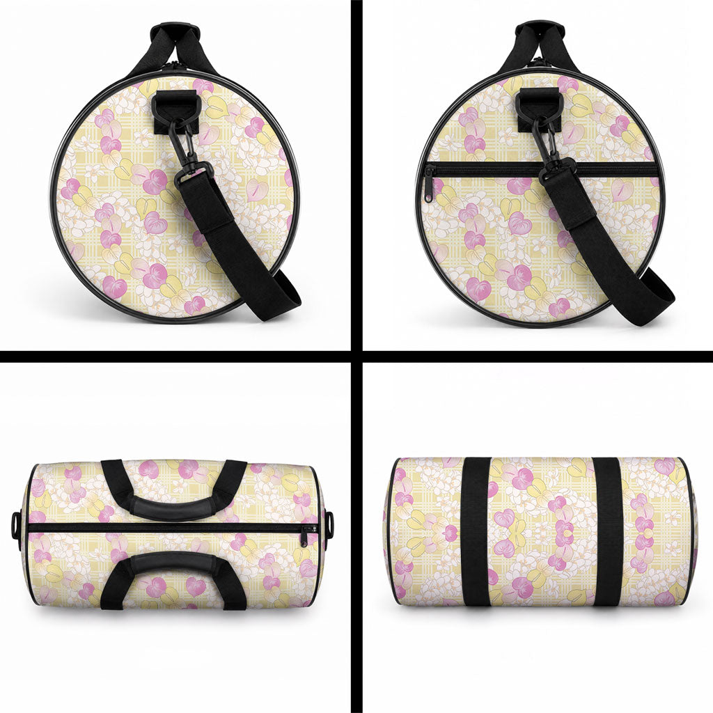 Anthurium Plumeria Lei Pastel Duffle Bag Yellow Hawaiian Splendid Palaka LT01 - Polynesian Pride