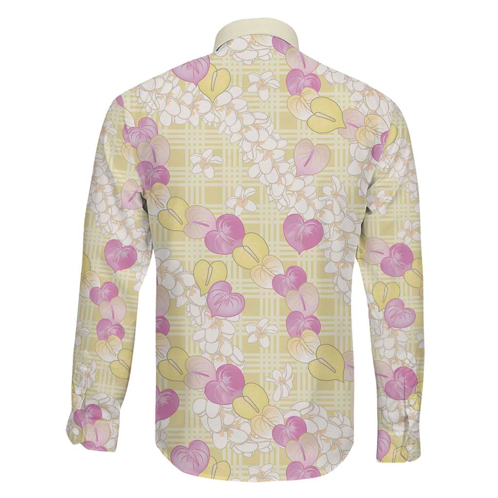 Anthurium Plumeria Lei Pastel Family Matching Long Sleeve Bodycon Dress and Hawaiian Shirt Yellow Hawaiian Splendid Palaka LT01 - Polynesian Pride