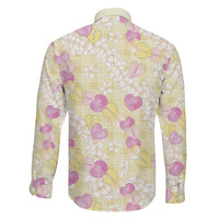 Anthurium Plumeria Lei Pastel Family Matching Off The Shoulder Long Sleeve Dress and Hawaiian Shirt Yellow Hawaiian Splendid Palaka LT01 - Polynesian Pride