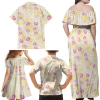 Anthurium Plumeria Lei Pastel Family Matching Off Shoulder Maxi Dress and Hawaiian Shirt Yellow Hawaiian Splendid Palaka LT01 - Polynesian Pride