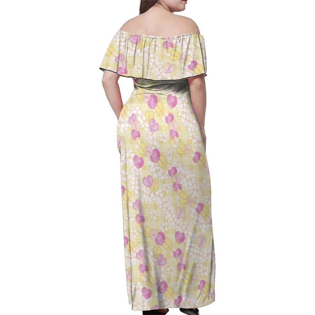 Anthurium Plumeria Lei Pastel Family Matching Off Shoulder Maxi Dress and Hawaiian Shirt Yellow Hawaiian Splendid Palaka LT01 - Polynesian Pride