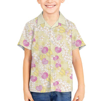 Anthurium Plumeria Lei Pastel Family Matching Puletasi and Hawaiian Shirt Yellow Hawaiian Splendid Palaka LT01 Son's Shirt Yellow - Polynesian Pride