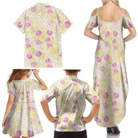 Anthurium Plumeria Lei Pastel Family Matching Summer Maxi Dress and Hawaiian Shirt Yellow Hawaiian Splendid Palaka LT01 - Polynesian Pride