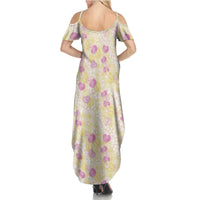 Anthurium Plumeria Lei Pastel Family Matching Summer Maxi Dress and Hawaiian Shirt Yellow Hawaiian Splendid Palaka LT01 - Polynesian Pride