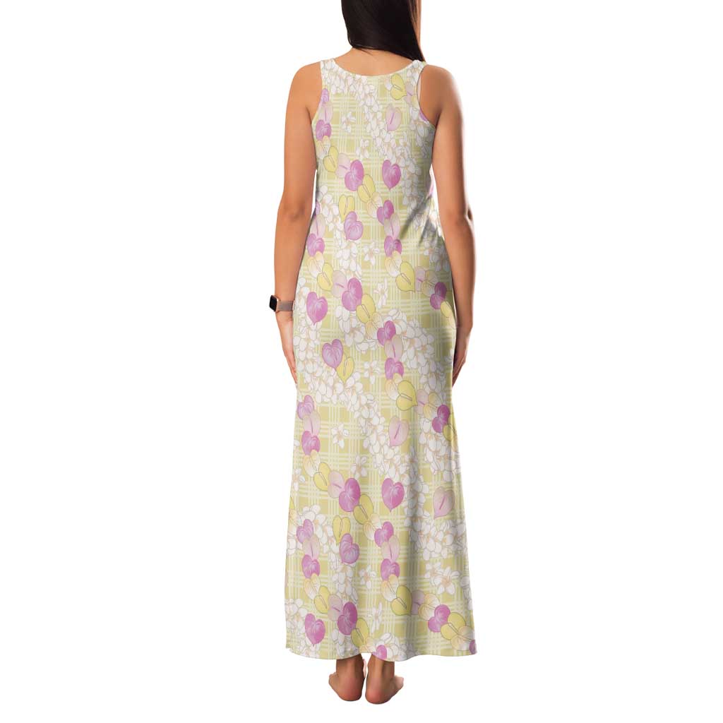 Anthurium Plumeria Lei Pastel Family Matching Tank Maxi Dress and Hawaiian Shirt Yellow Hawaiian Splendid Palaka LT01 - Polynesian Pride