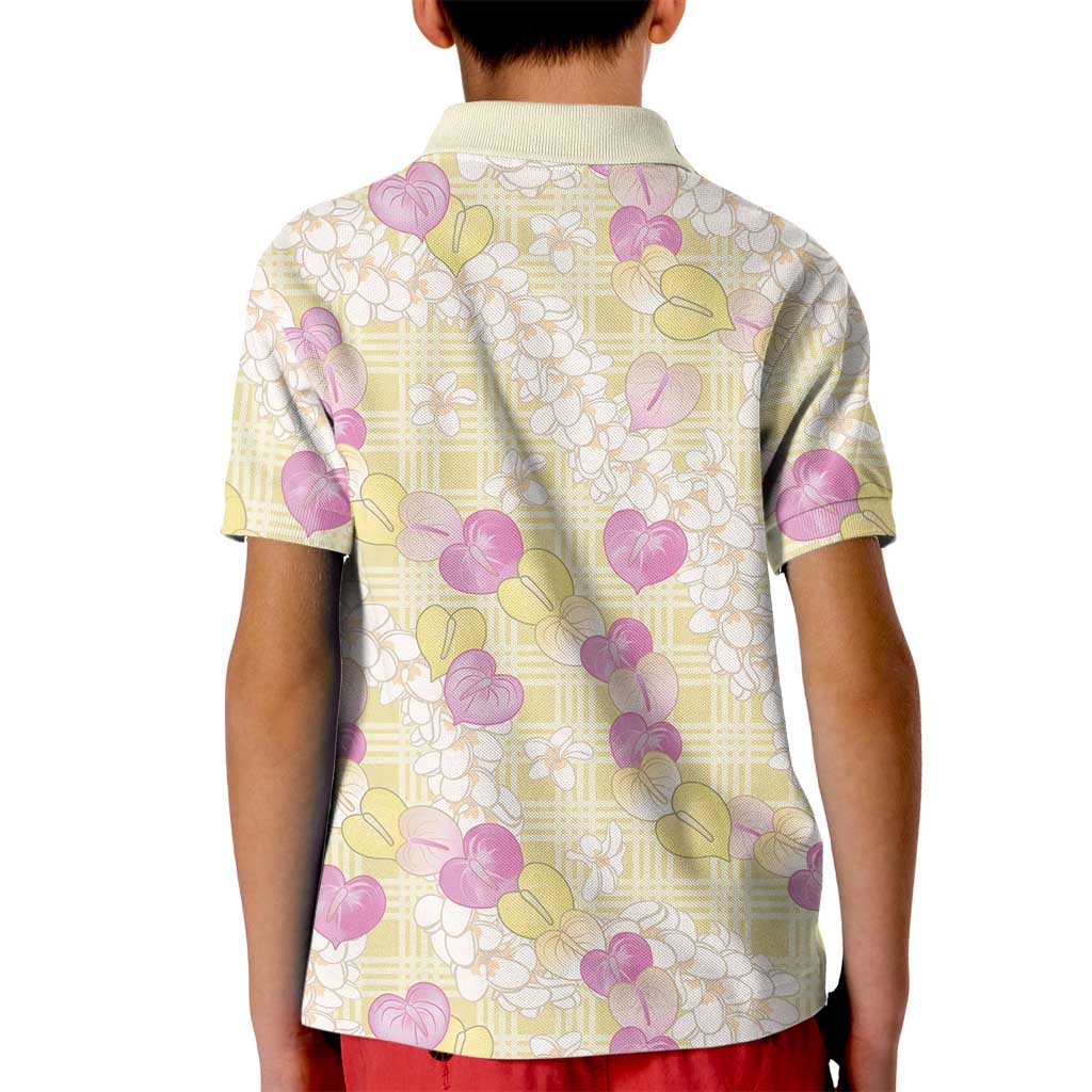 Anthurium Plumeria Lei Pastel Kid Polo Shirt Yellow Hawaiian Splendid Palaka
