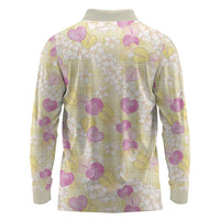 Anthurium Plumeria Lei Pastel Long Sleeve Polo Shirt Yellow Hawaiian Splendid Palaka